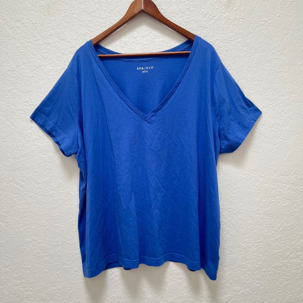 Ava & Viv Womens Plus 4X Cobalt Blue V-Neck Short Sleeve T-Shirt‎ Cotton Blend